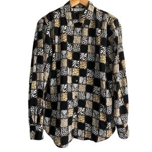 La Caviar Womens Size Medium Y2K 80's Button up Patchwork Animal‎ Print Blouse